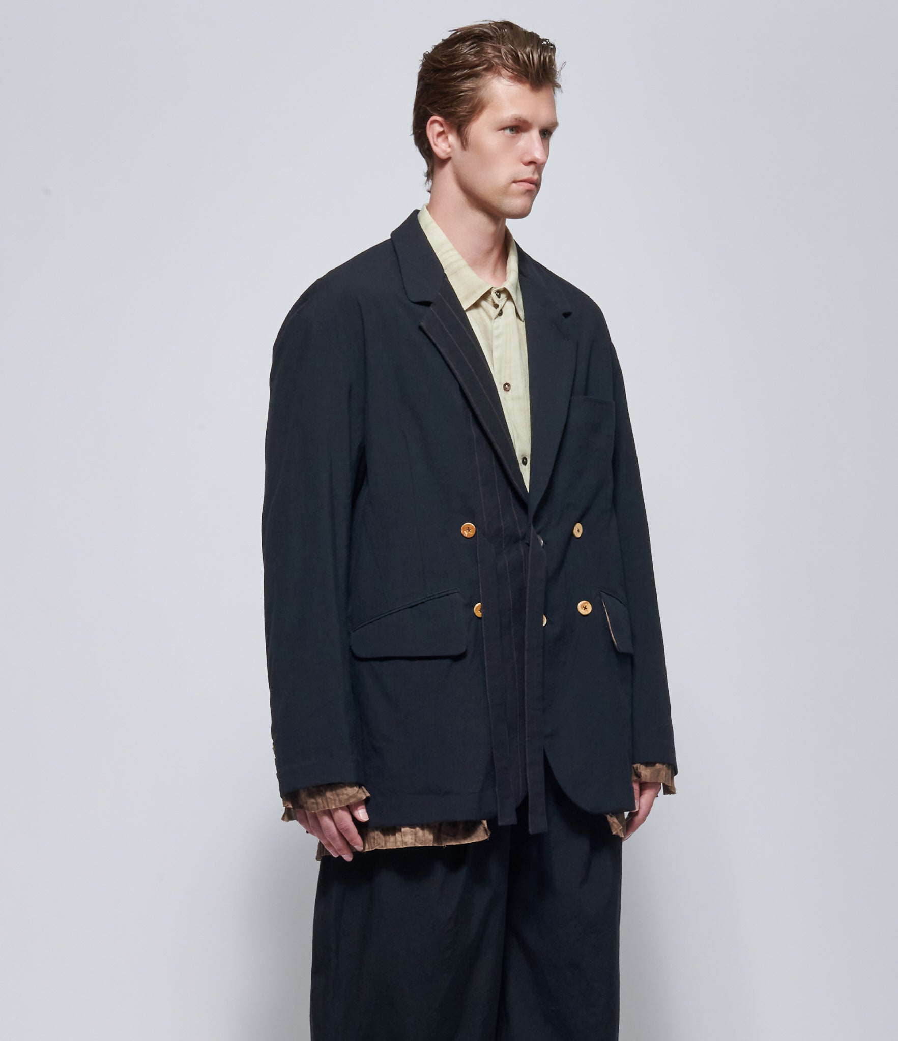 Chiahung Su Hand Woven Triple Breasted Patchwork Jacket in Black