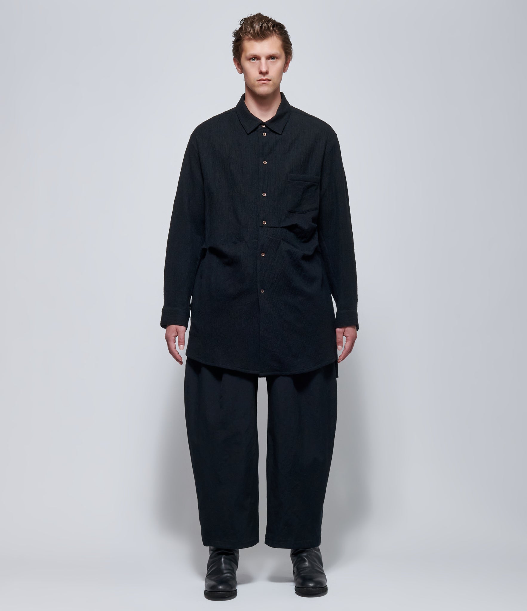 Chiahung Su Asymmetrical Horizontal Pleat Shirt in Black