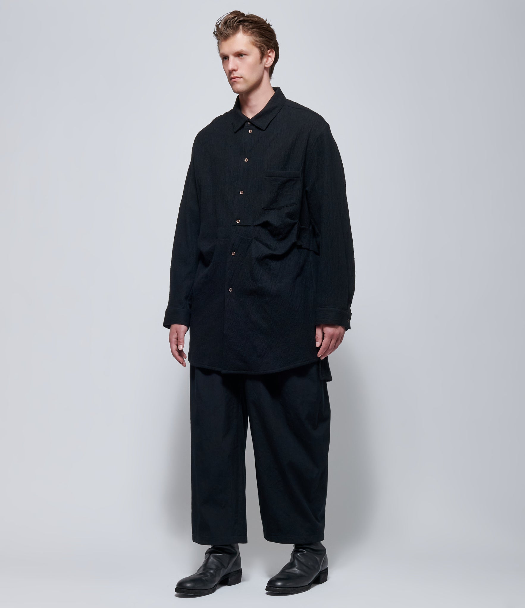 Chiahung Su Asymmetrical Horizontal Pleat Shirt in Black