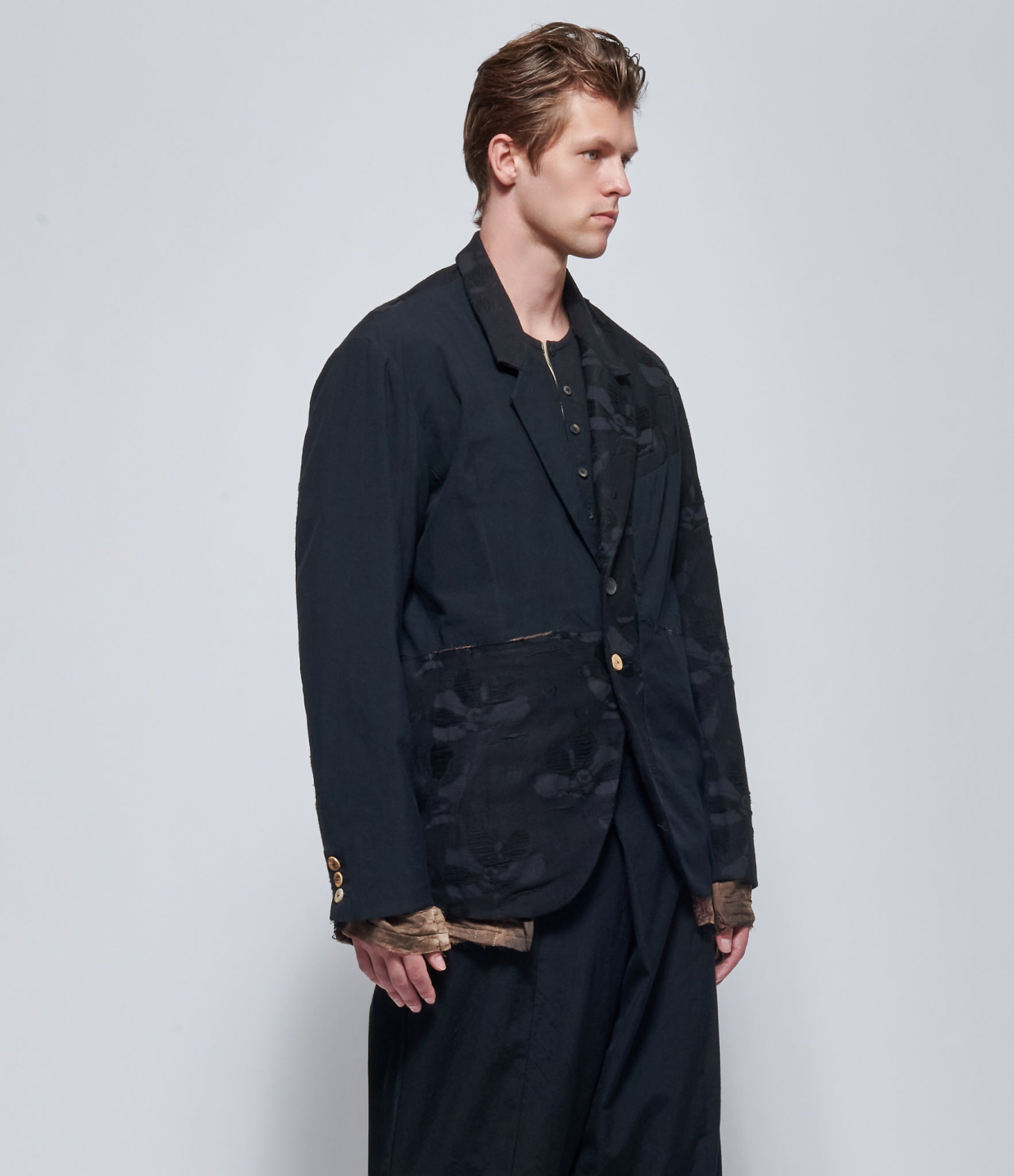 Chiahung Su Hand Woven & Dyed Black Floral Patchwork Jacket
