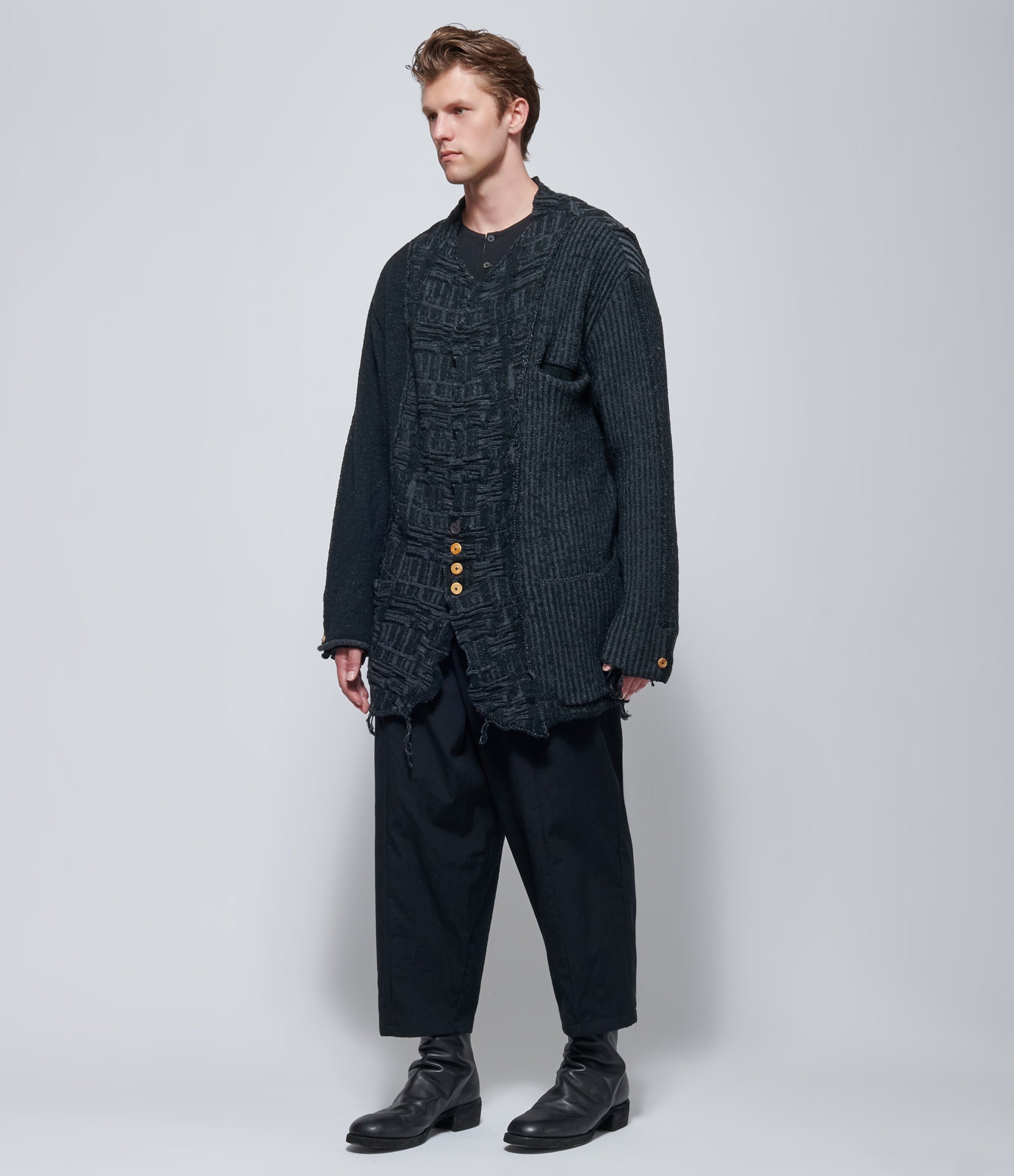 Chiahung Su Checker Patch-Work Stick Knitting Blazer in Black