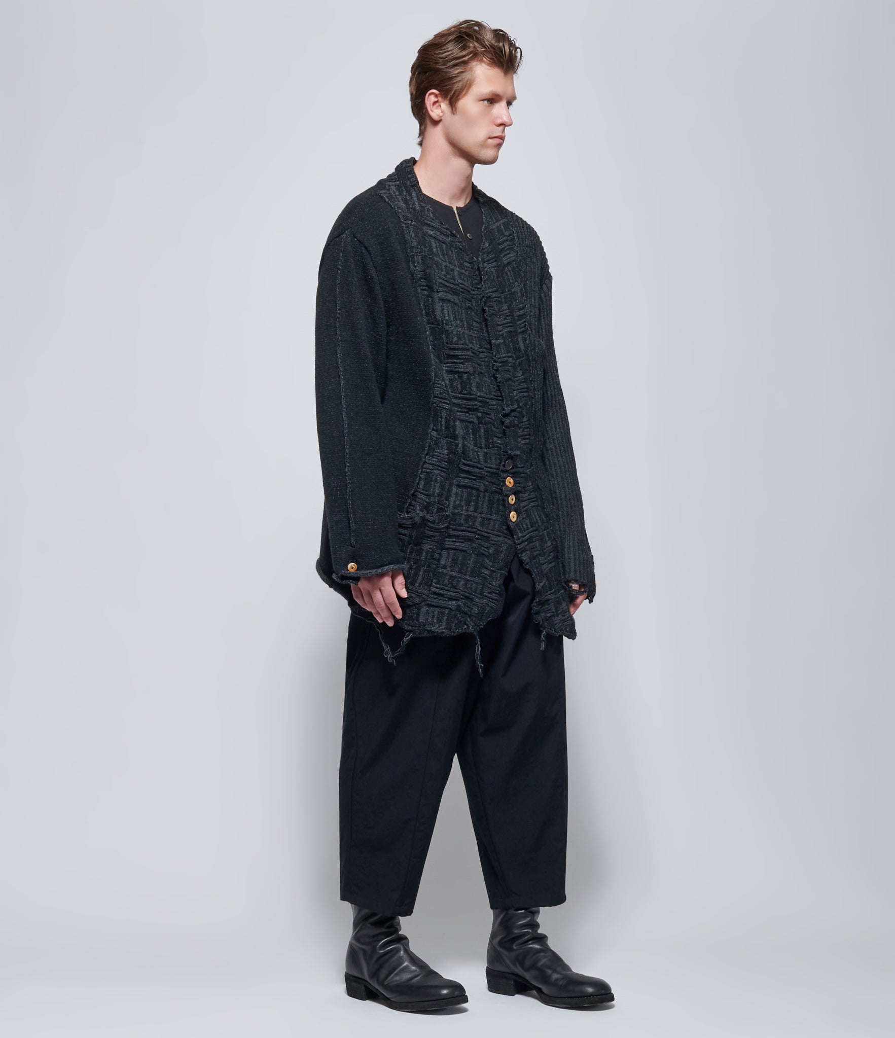 Chiahung Su Checker Patch-Work Stick Knitting Blazer in Black