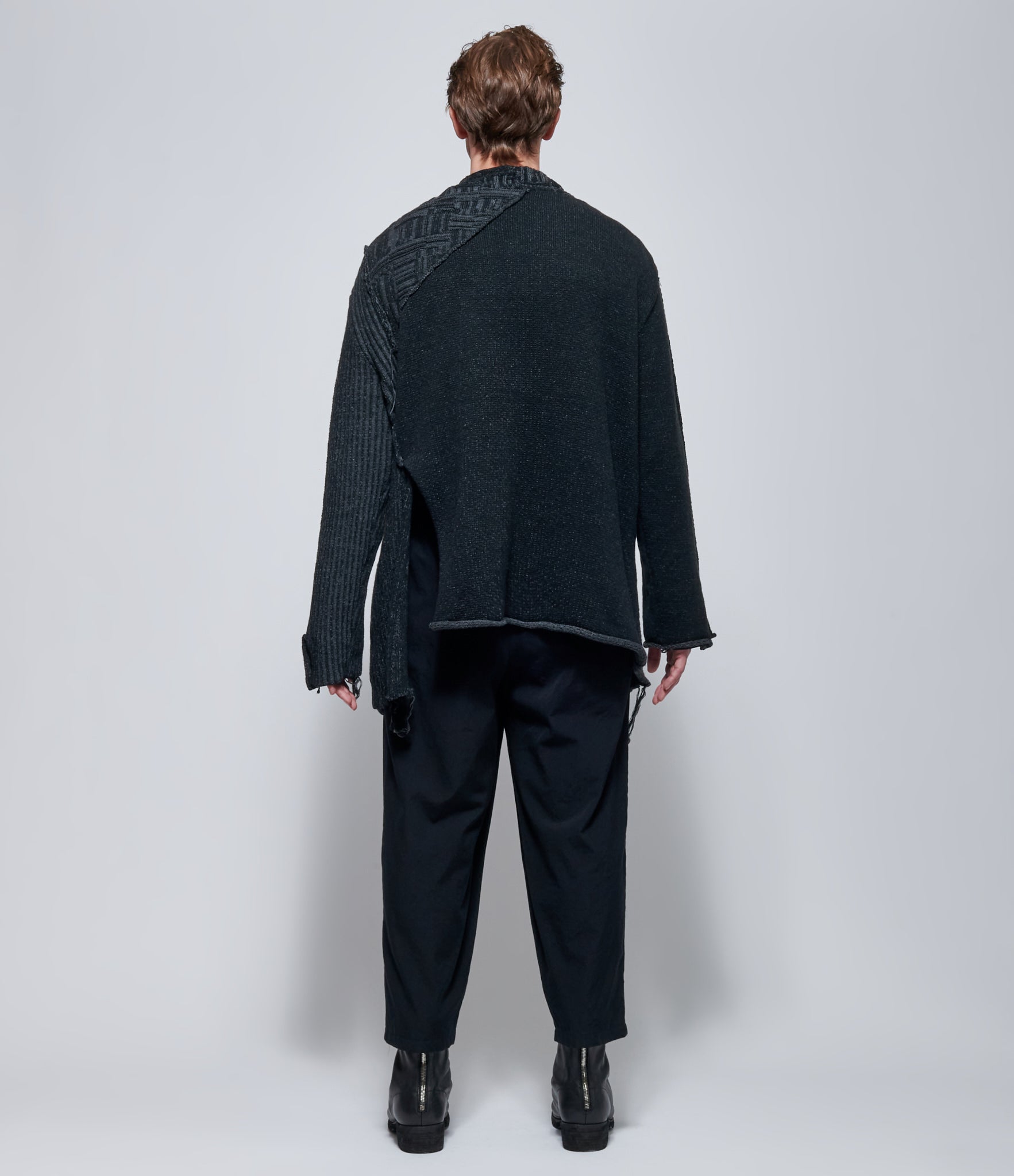 Chiahung Su Checker Patch-Work Stick Knitting Blazer in Black