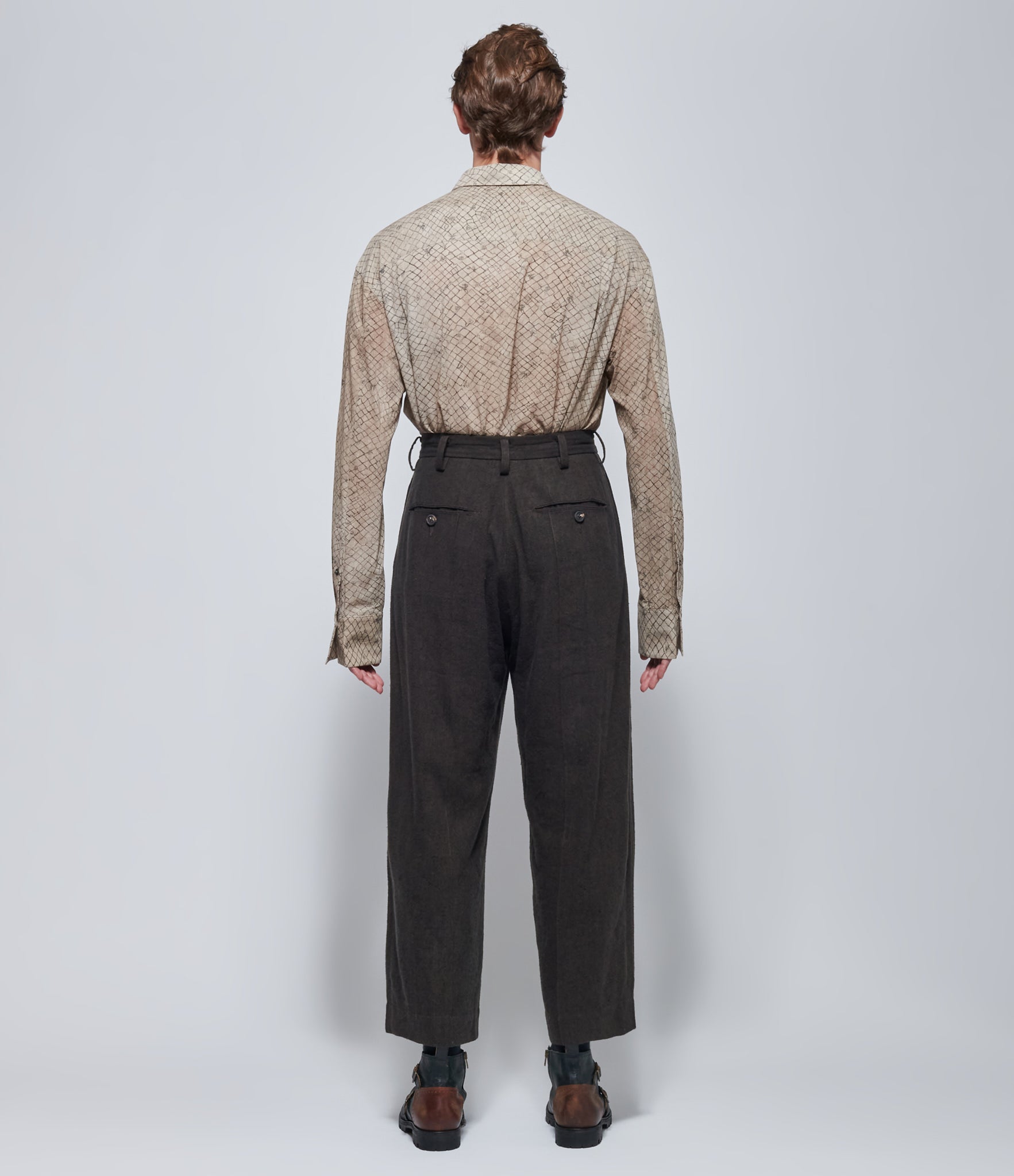 Ziggy Chen Mens Pleated Brown Cashmere Silk Straight-Leg Trousers