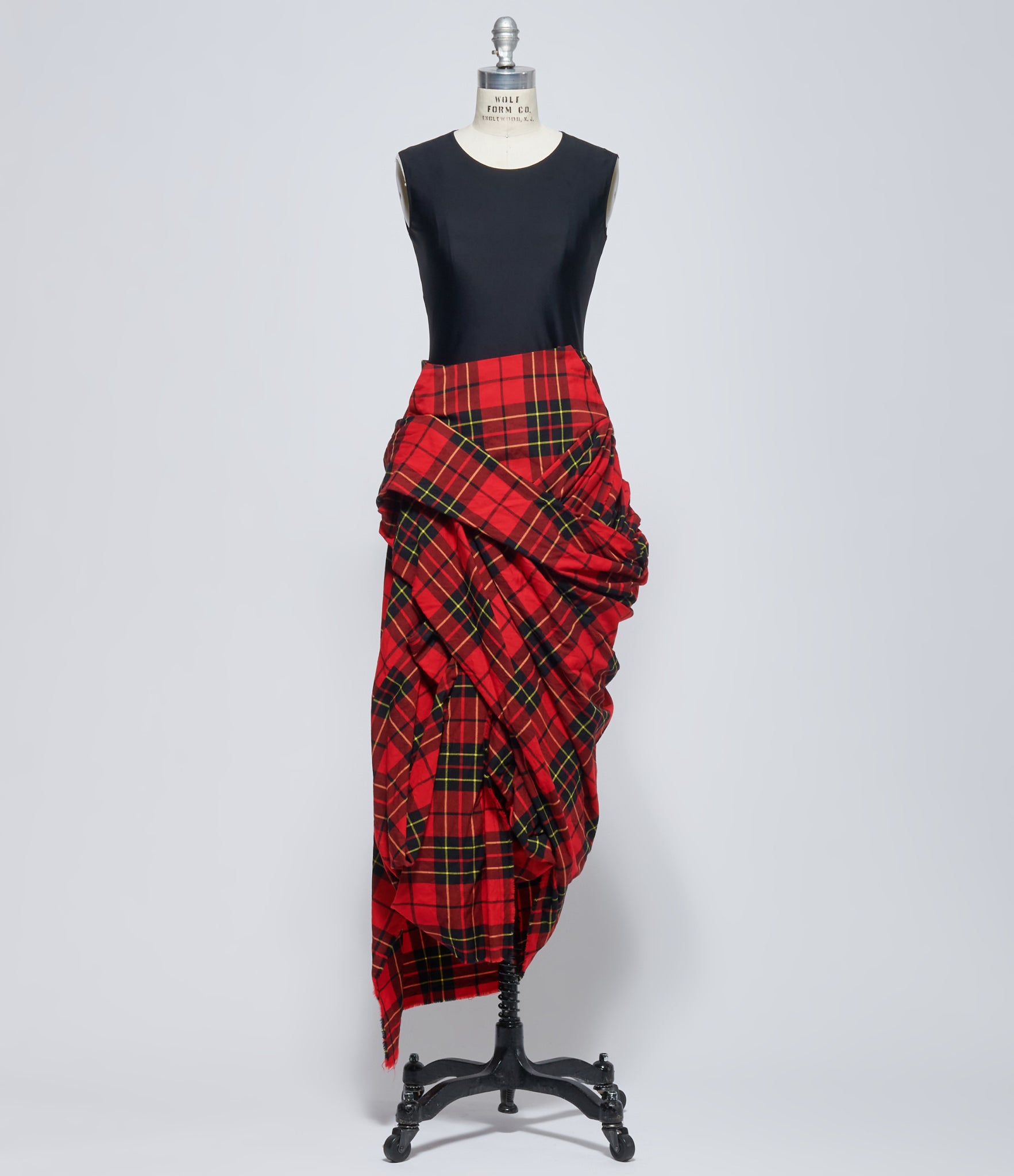 LIMI Feu Women's Red Plaid Draped Skirt