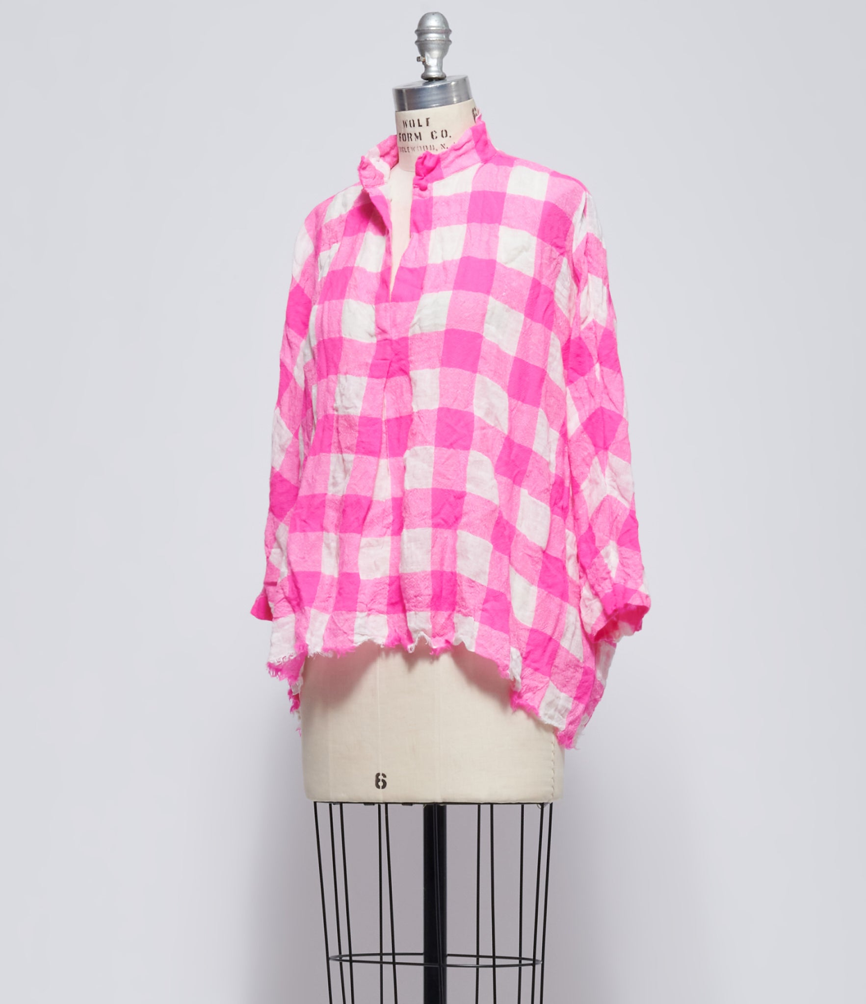 Daniela Gregis Women's Fuchsia Check Washed Long Sleeve Shirt