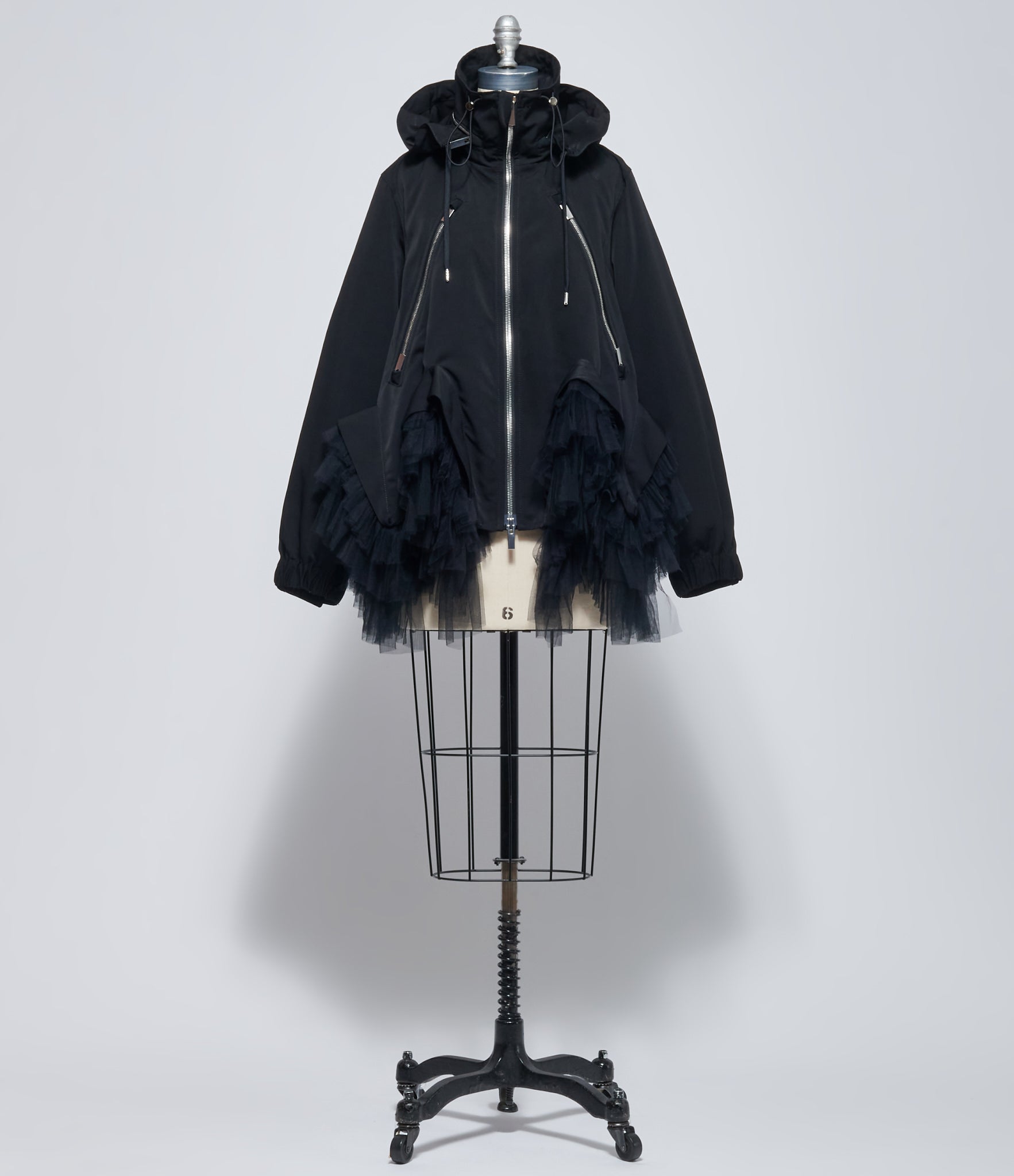 Noir Kei Ninomiya Women's Black Tulle Ruffle Hooded Blouson