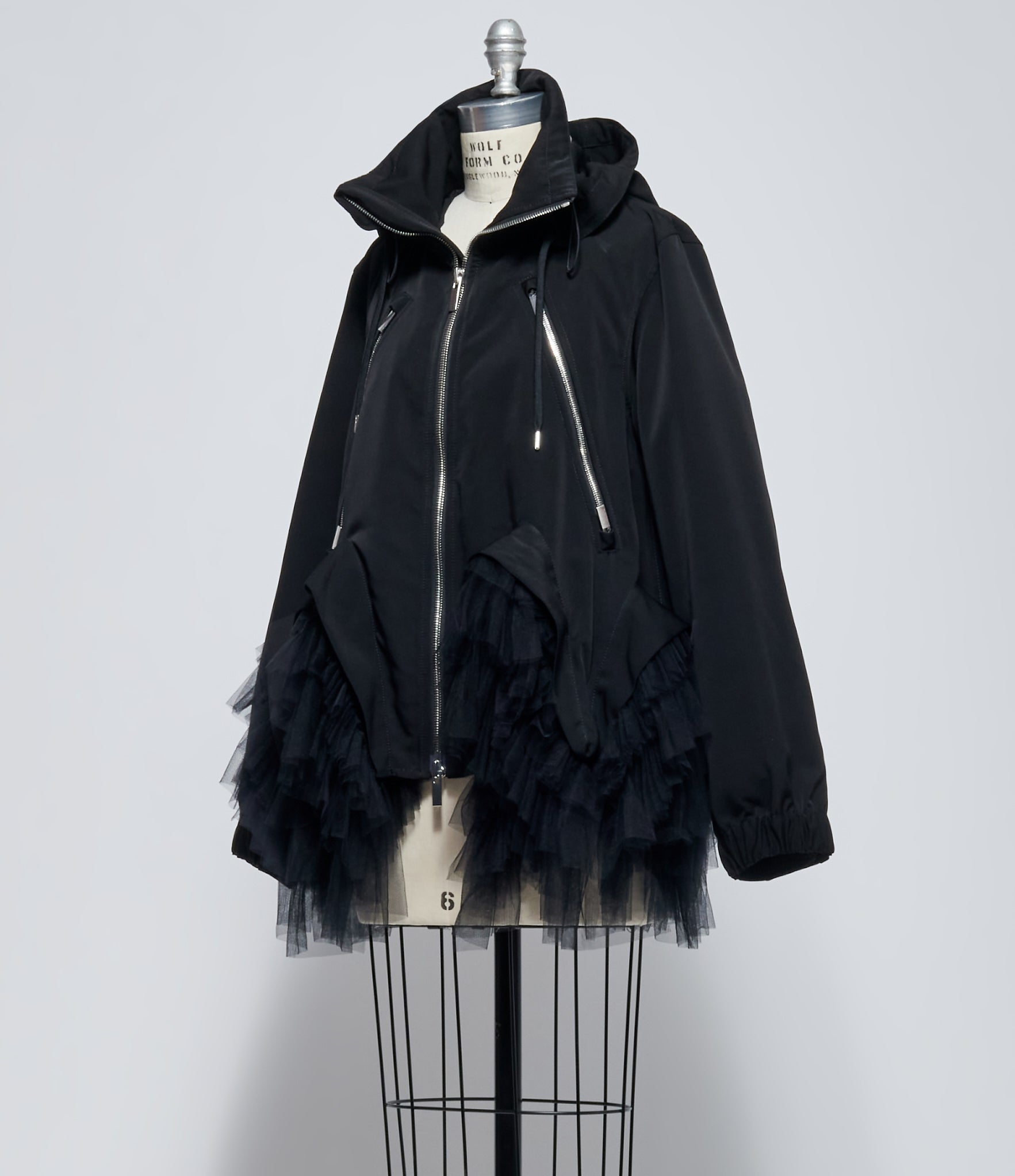Noir Kei Ninomiya Women's Black Tulle Ruffle Hooded Blouson
