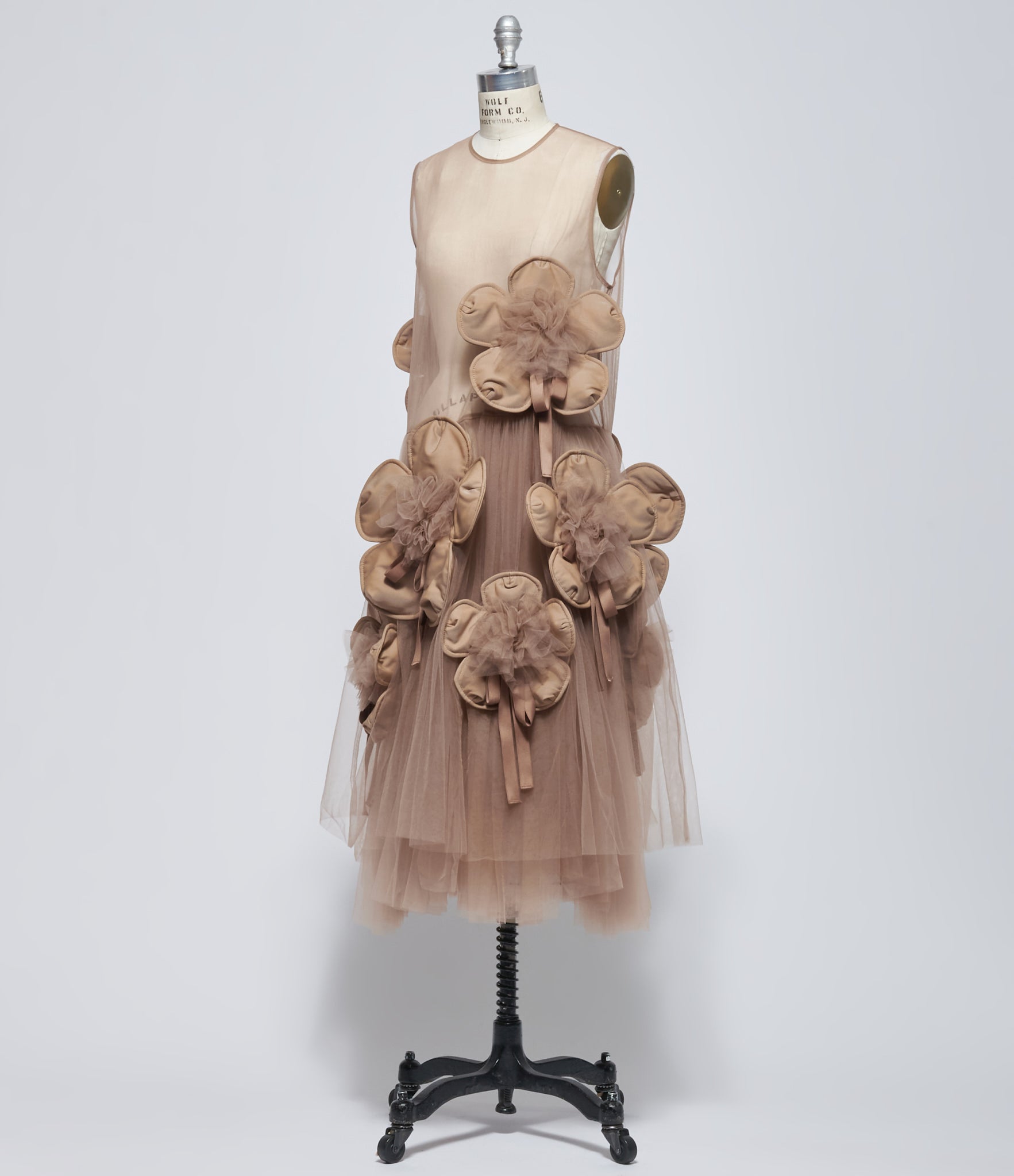 Noir Kei Ninomiya Women's Taupe Floral Appliqué Tulle Dress
