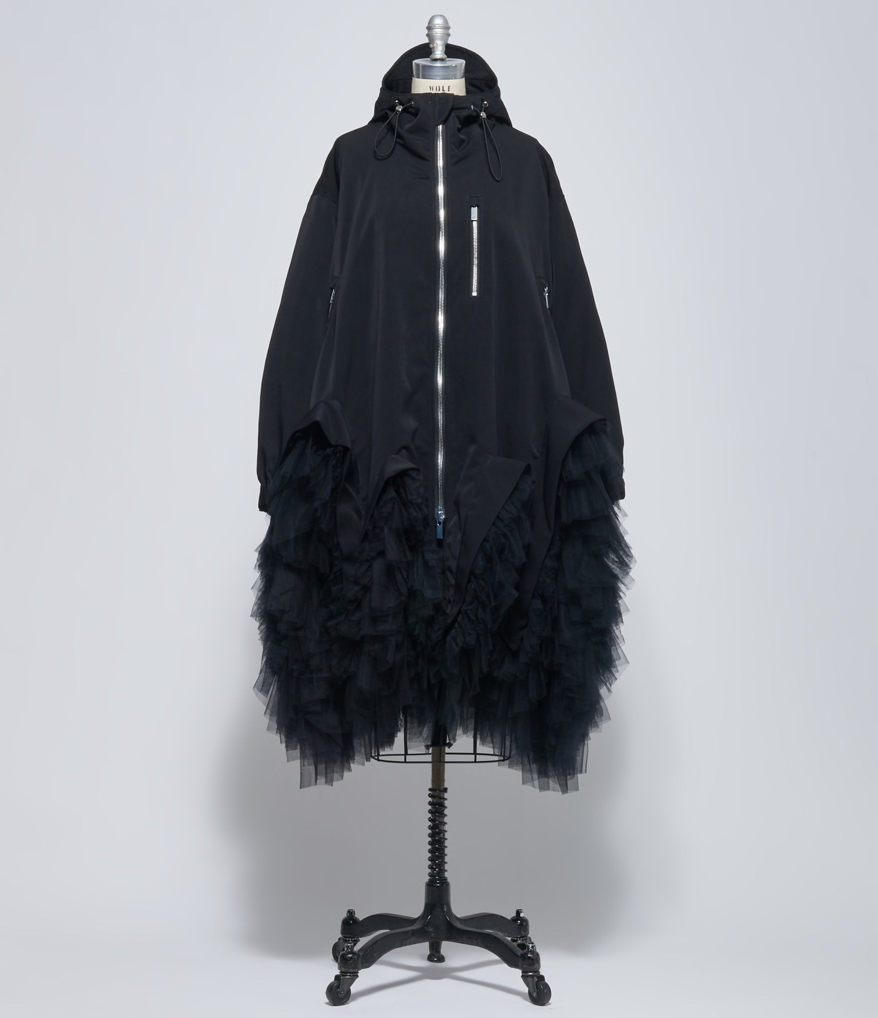 Noir Kei Ninomiya Women's Black Hooded Tulle Ruffle Coat