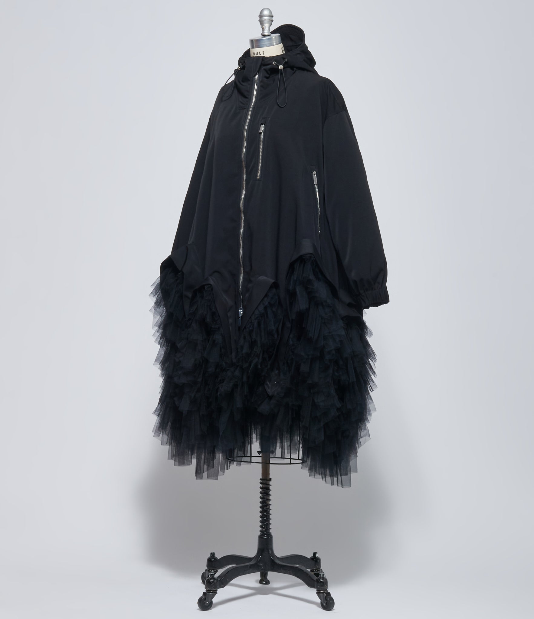 Noir Kei Ninomiya Women's Black Hooded Tulle Ruffle Coat
