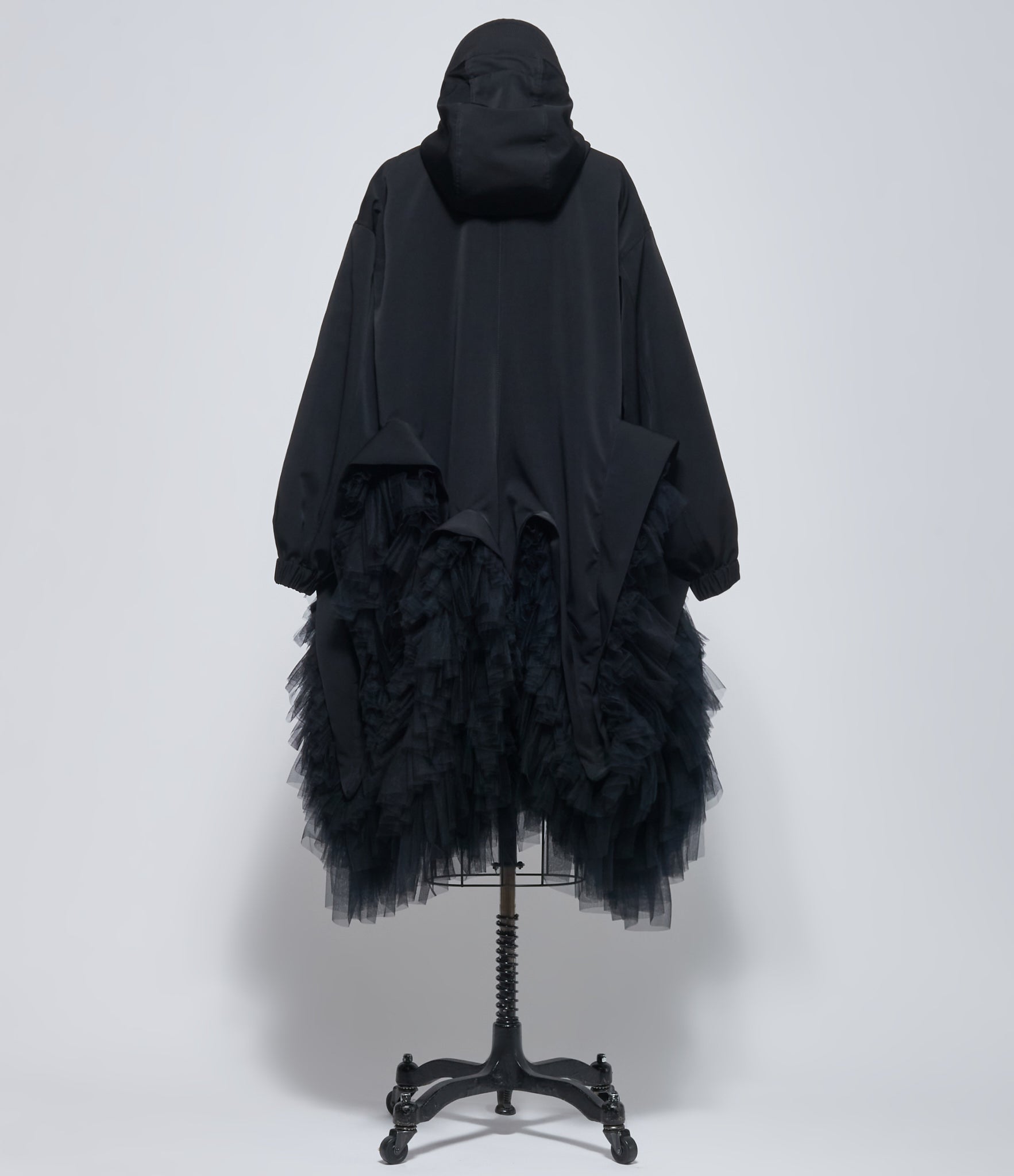 Noir Kei Ninomiya Women's Black Hooded Tulle Ruffle Coat