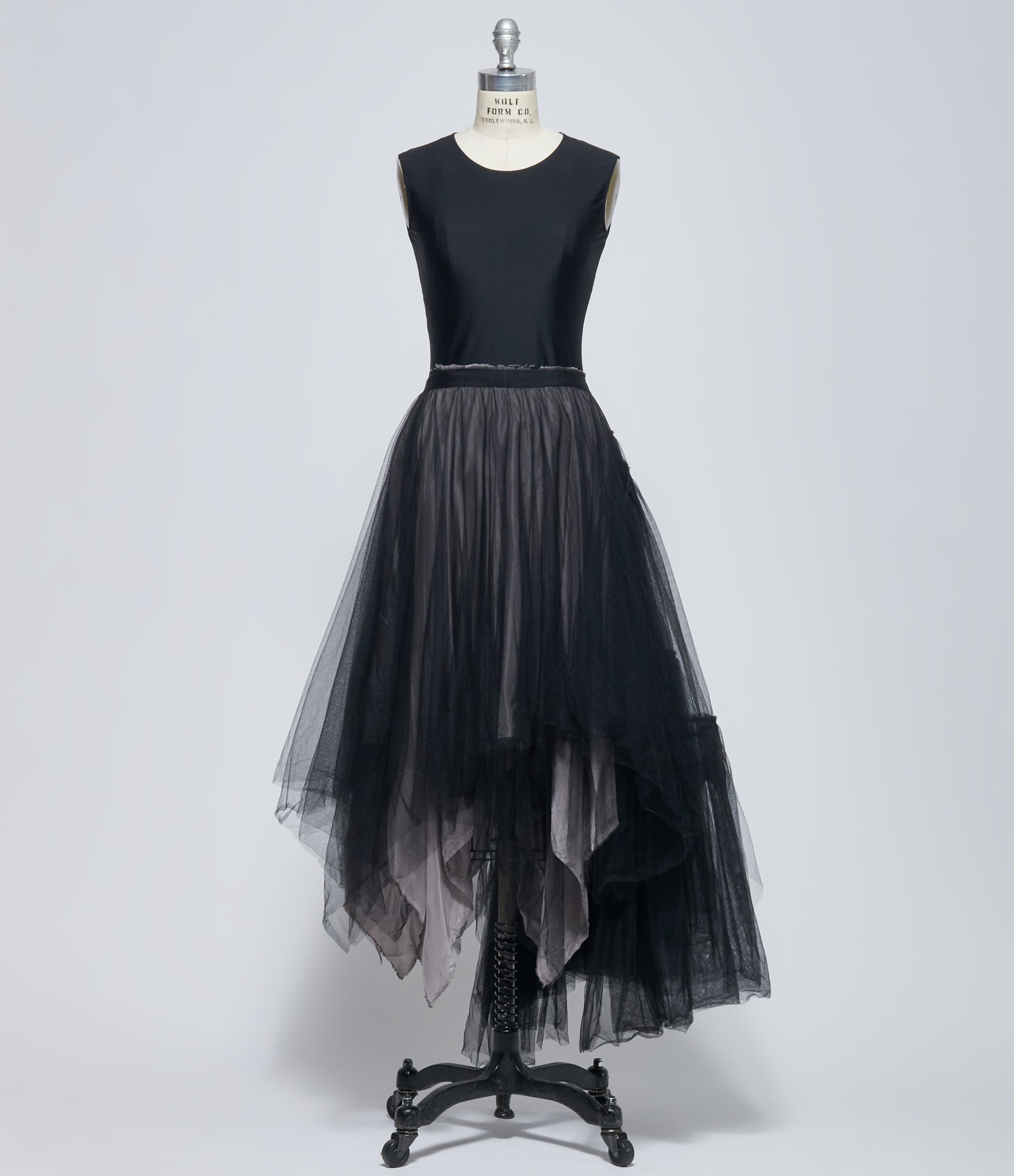 Marc Le Bihan Women's Black/Grey Asymmetric Double-Flounce Tulle Skirt