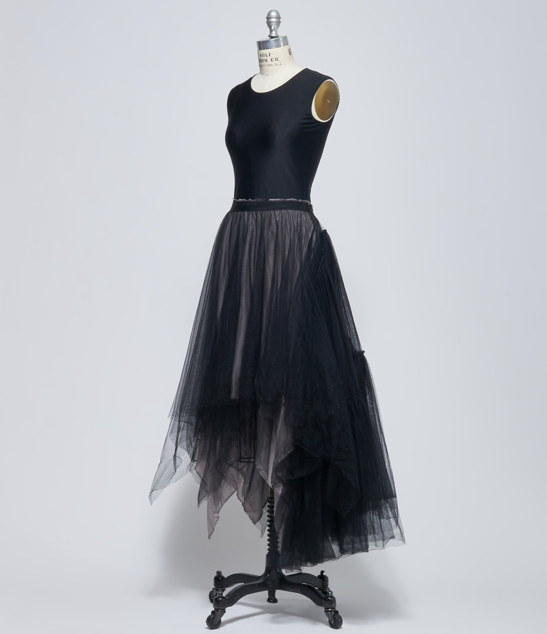 Marc Le Bihan Women's Black/Grey Asymmetric Double-Flounce Tulle Skirt