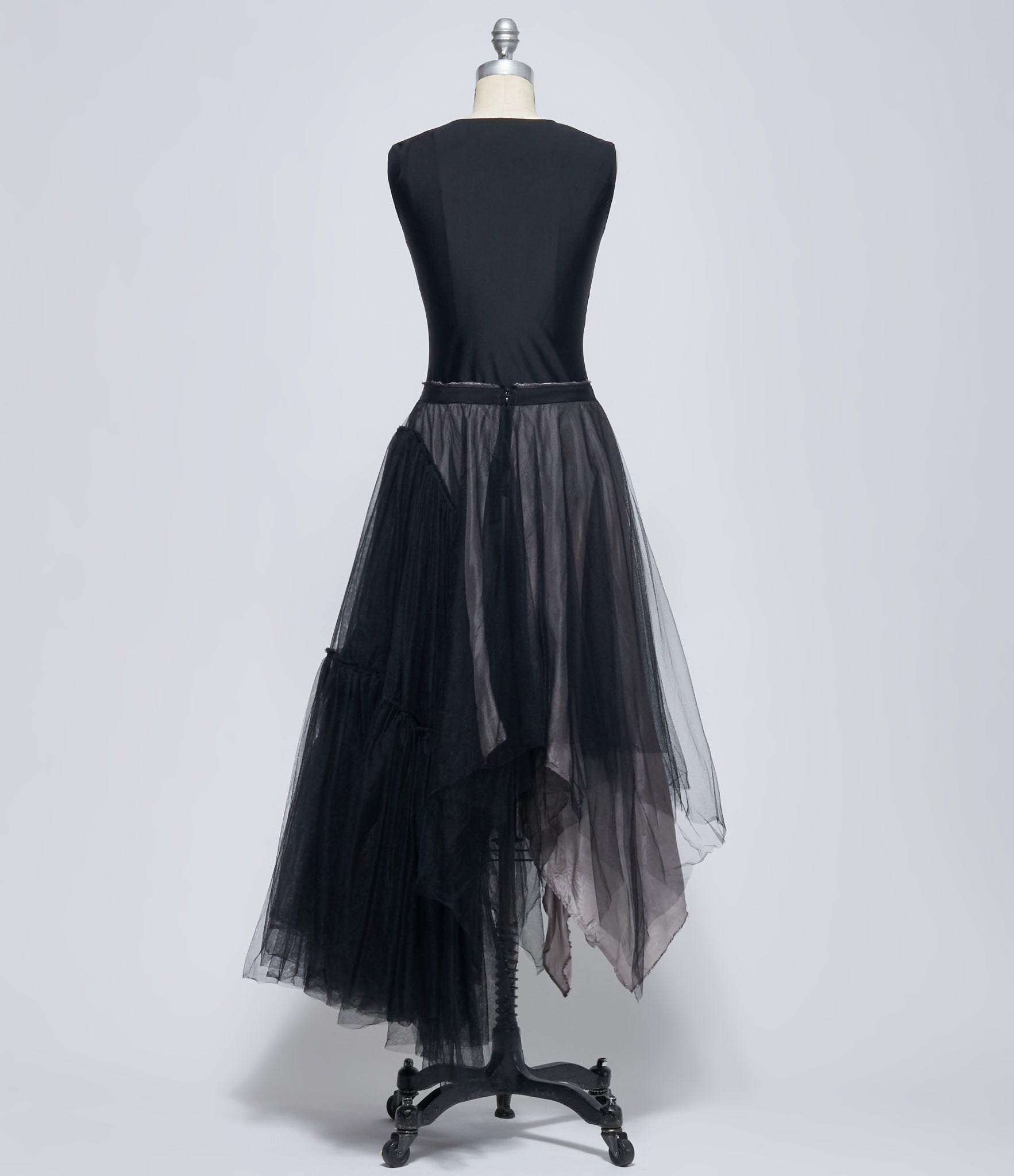 Marc Le Bihan Women's Black/Grey Asymmetric Double-Flounce Tulle Skirt