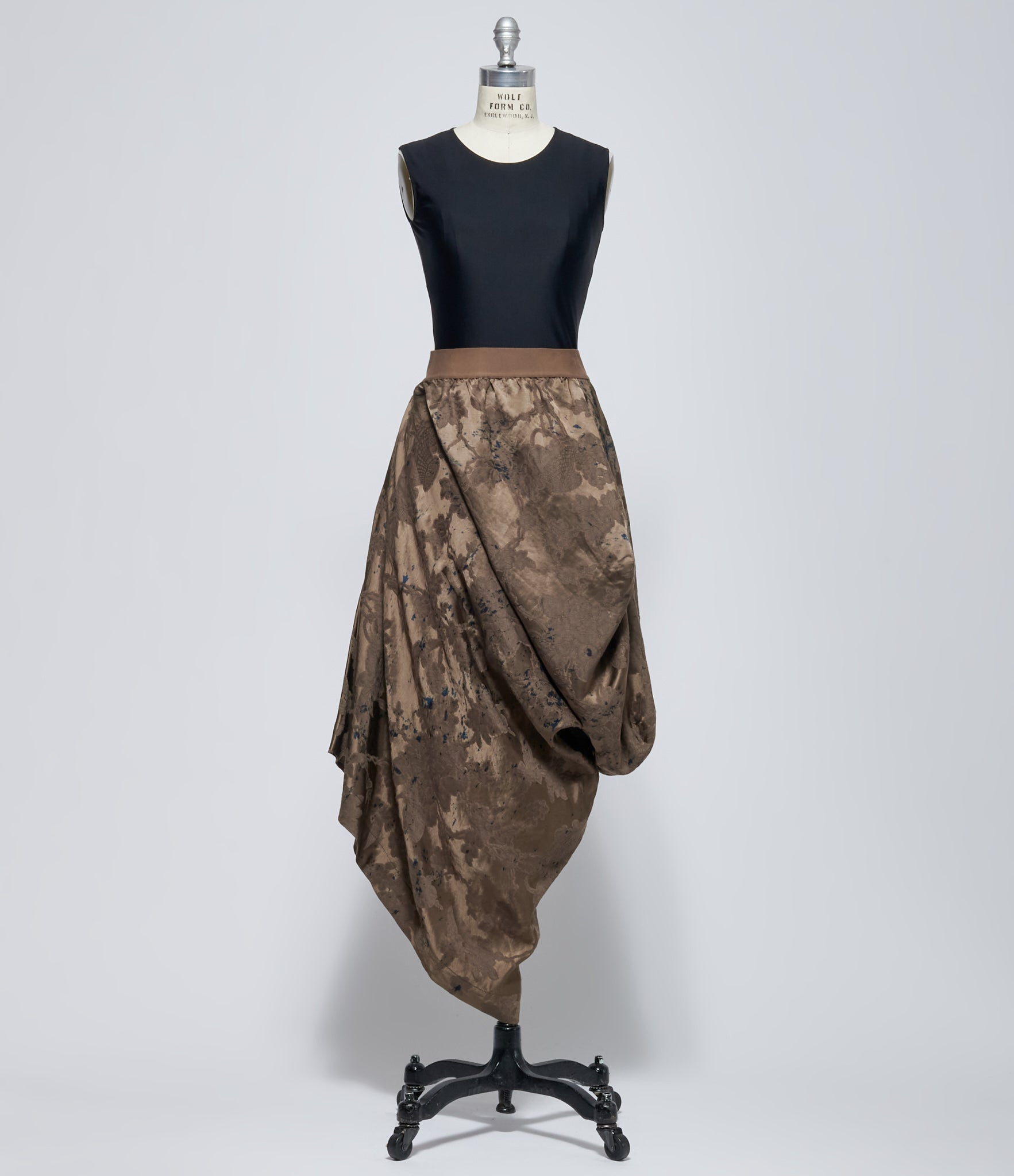 Uma Wang Women's Brown Asymmetric Draped Floral Skirt
