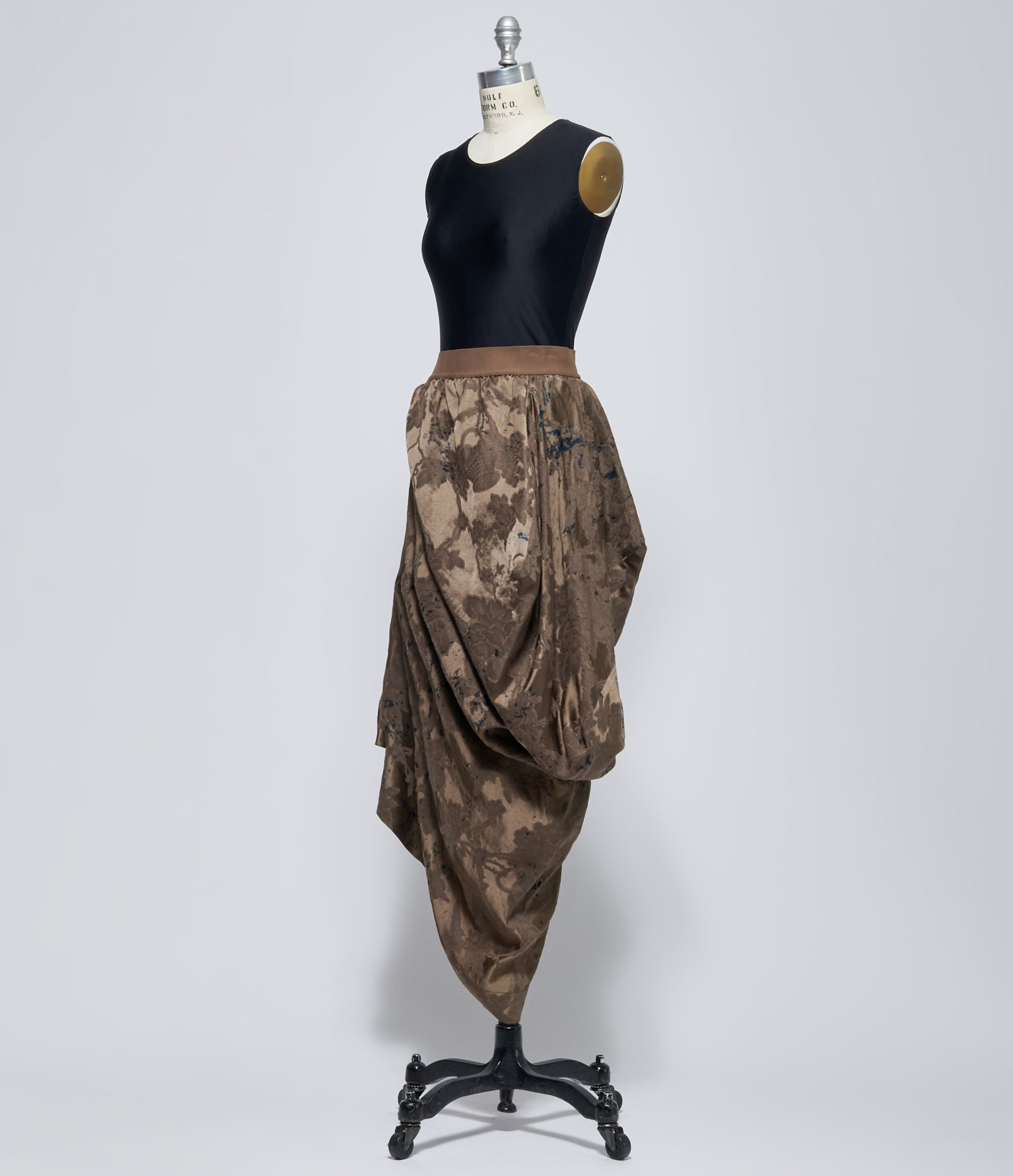 Uma Wang Women's Brown Asymmetric Draped Floral Skirt