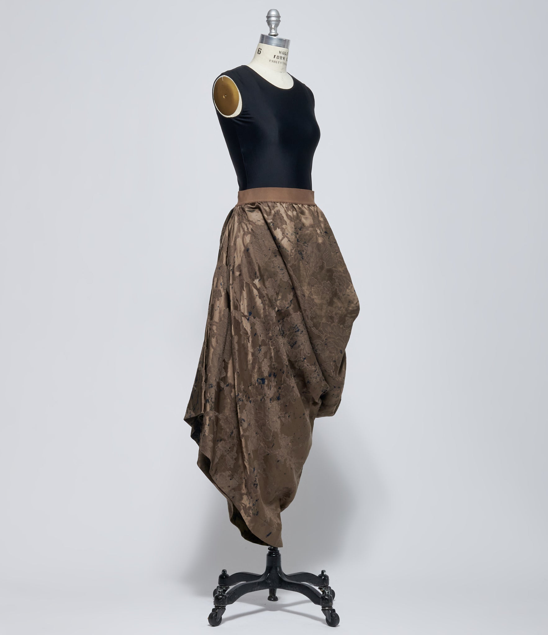 Uma Wang Women's Brown Asymmetric Draped Floral Skirt