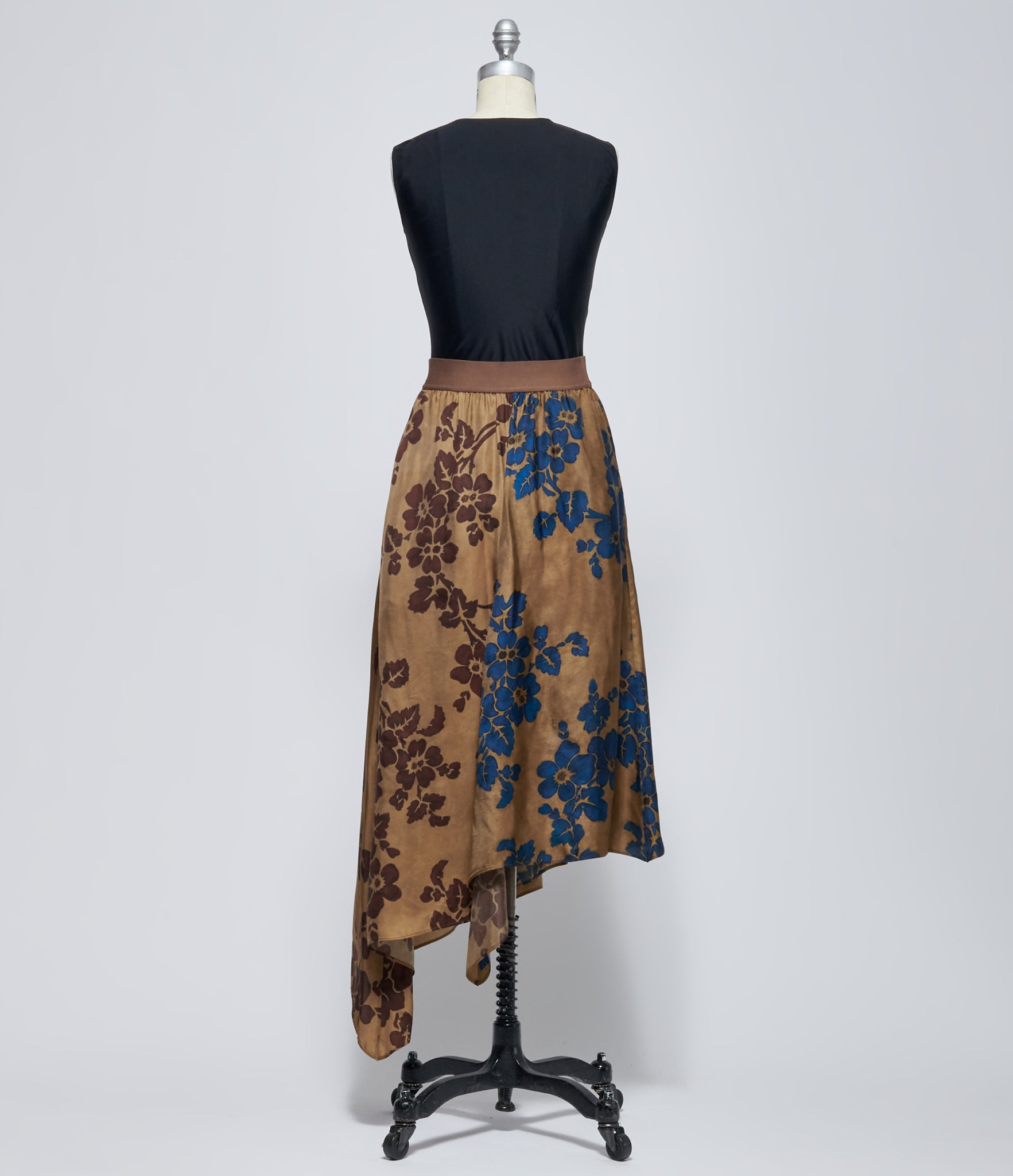 Uma Wang Women's Tan/Red/Blue Glue Asymmetric Floral Skirt
