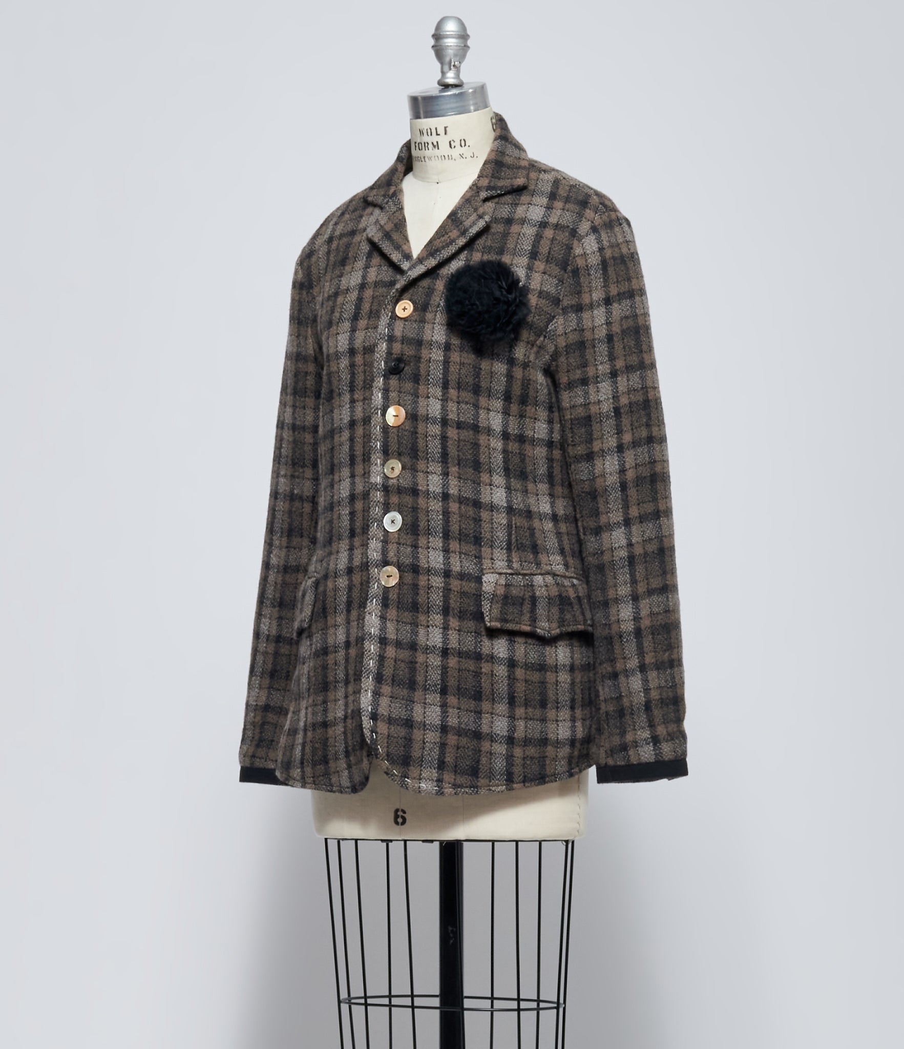 A Tentative Atelier Women's Madeline L'Engle Check Floral Checks Buttons Blazer