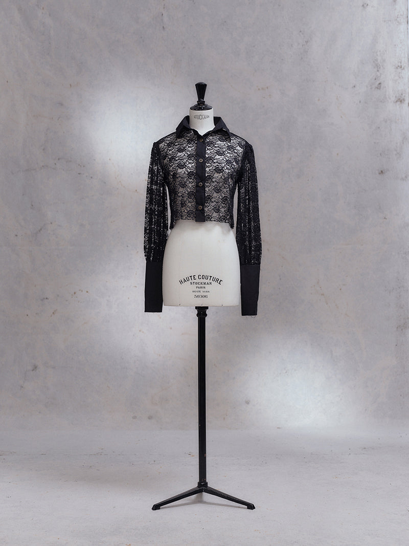 ANNOTHER [ARCHIVE] Black Vintage Lace Crop Shirt