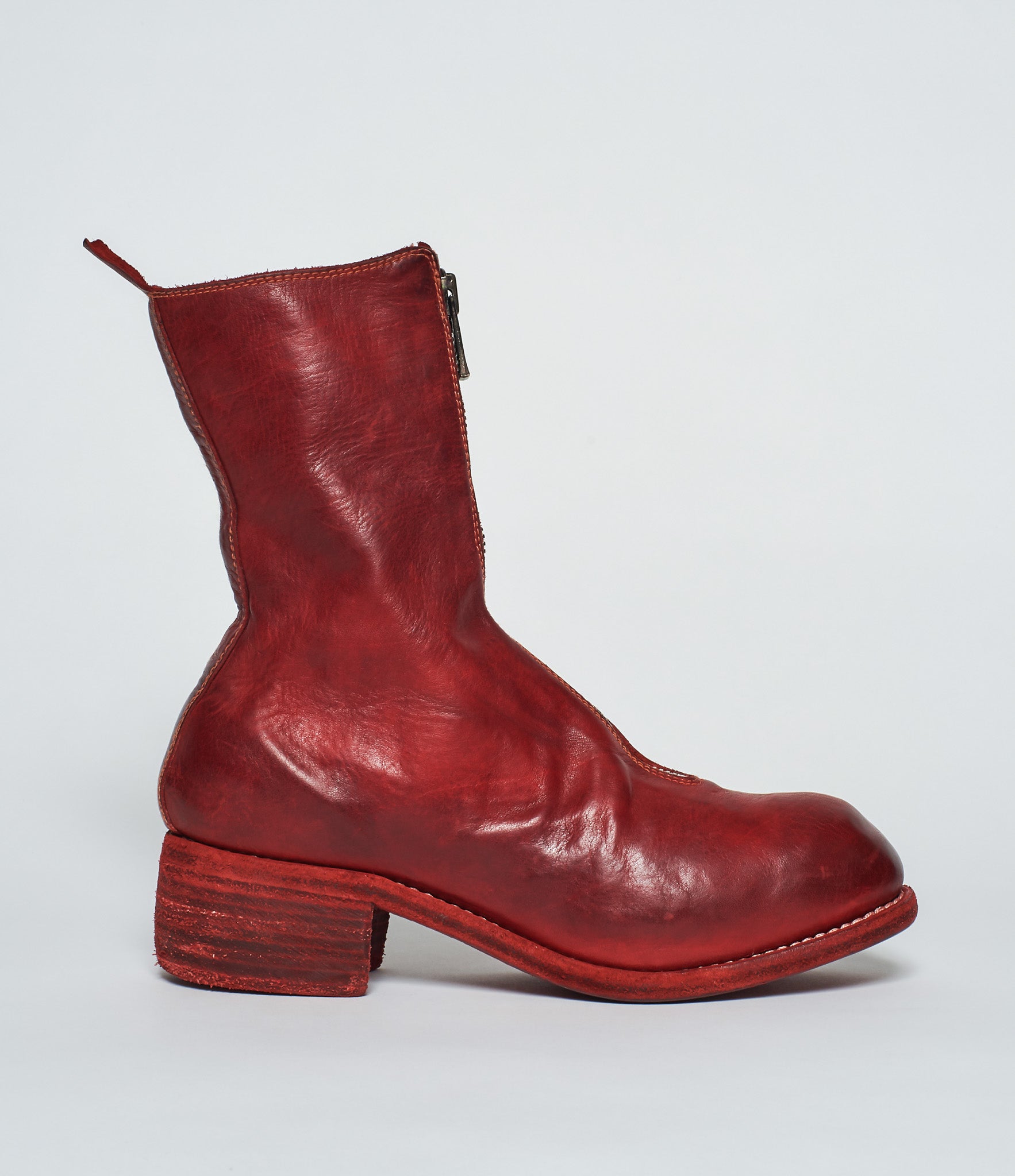 Guidi PL2 Red Soft Horse Full Grain Front Zip Calf-Length Boots