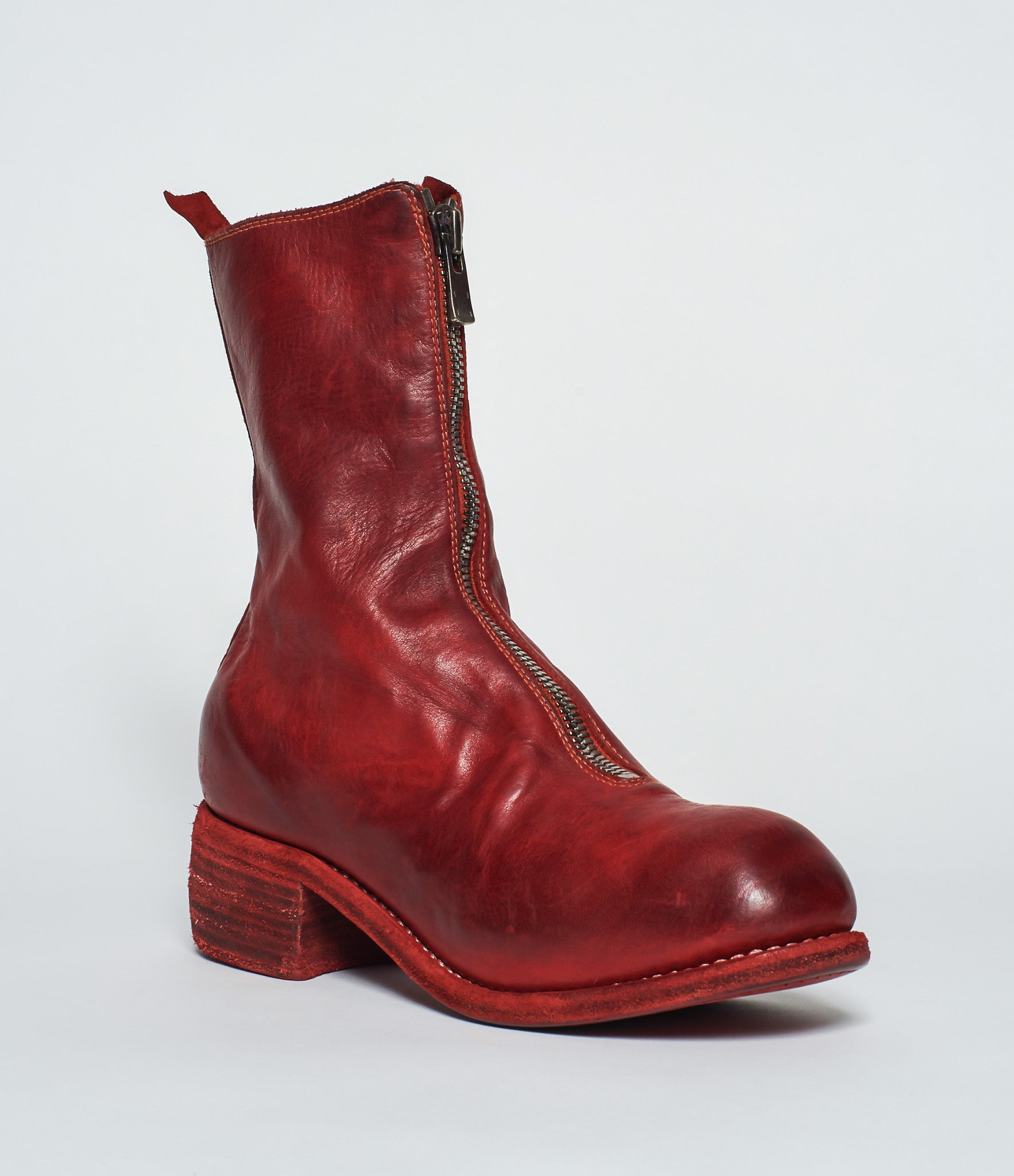 Guidi PL2 Red Soft Horse Full Grain Front Zip Calf-Length Boots