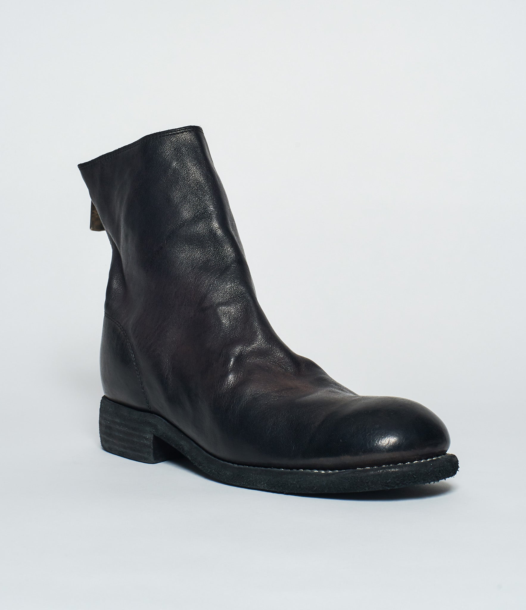 Guidi 986 Black Baby Calf Full Grain Back Zip Ankle Boots