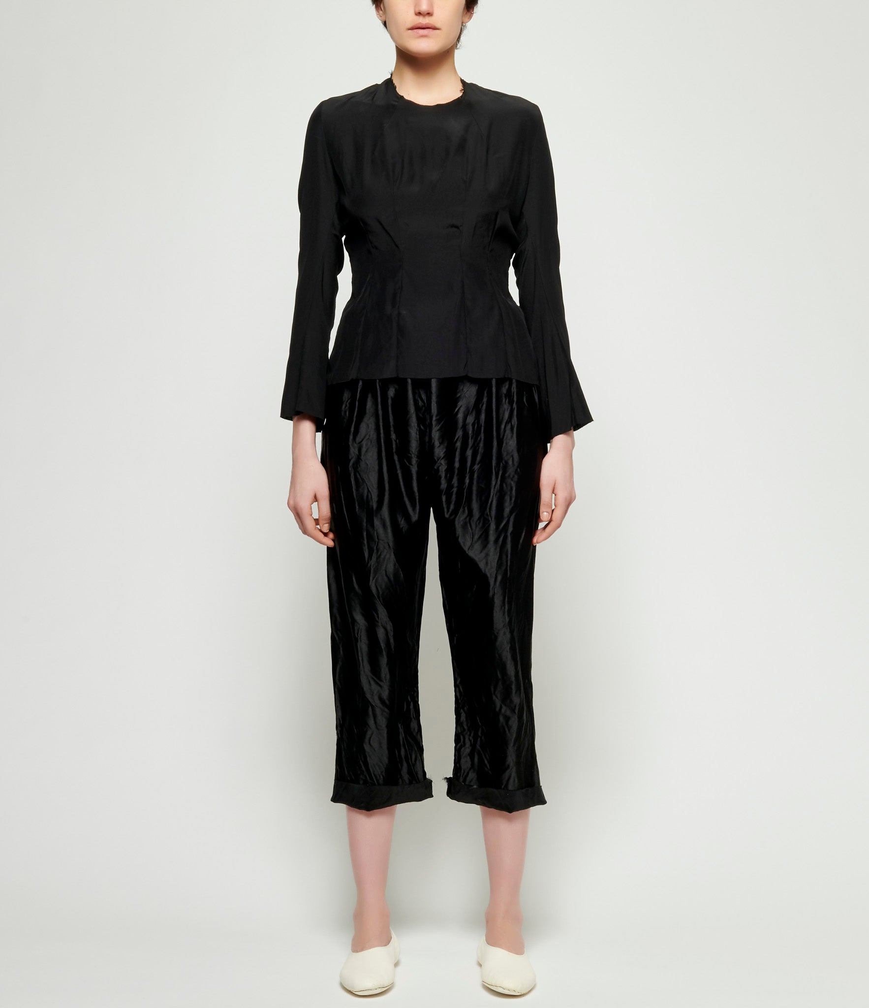 Elena Dawson Black Heavy Silk Satin Drawstring Side Pocket Pants