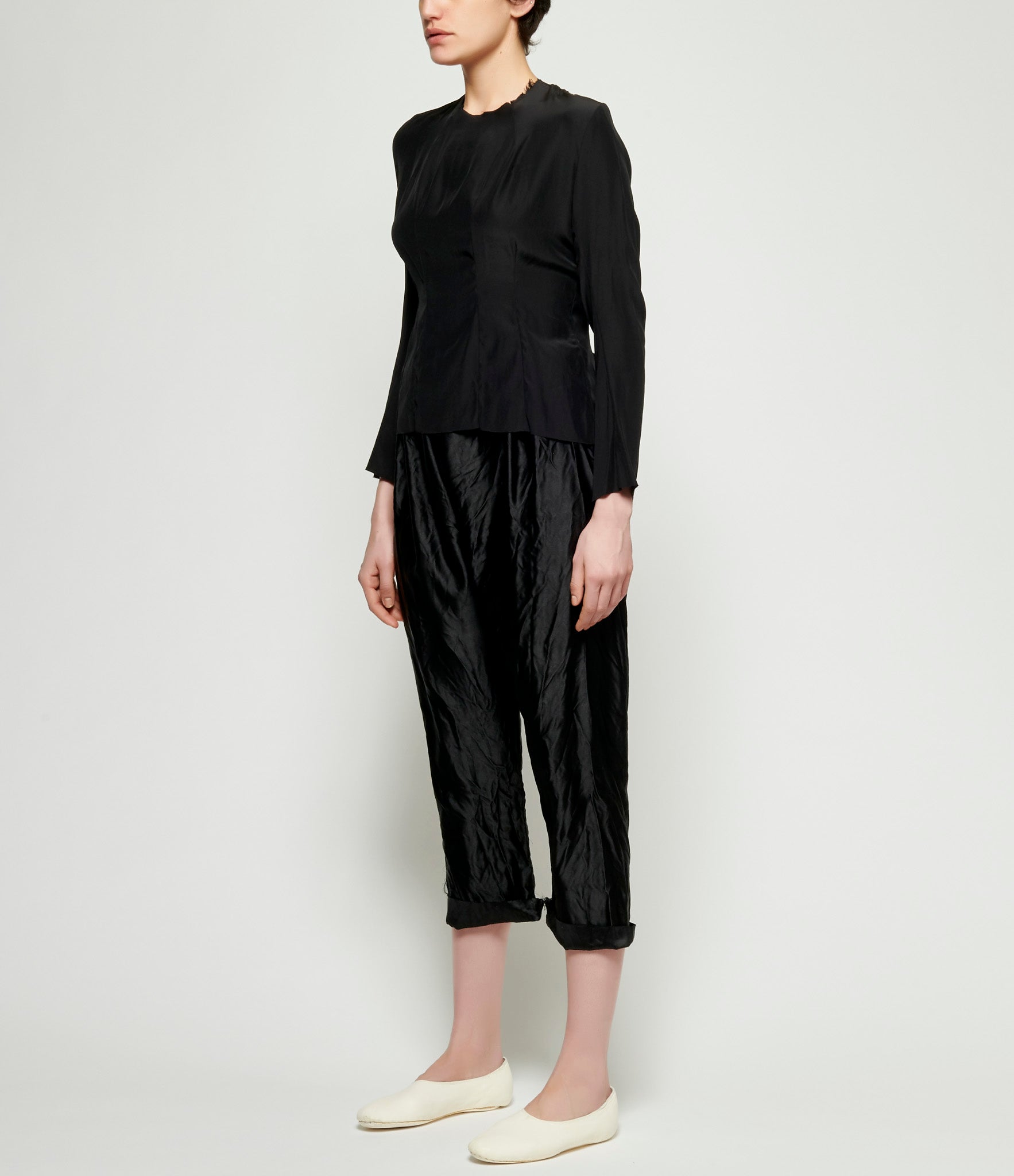 Elena Dawson Black Heavy Silk Satin Drawstring Side Pocket Pants