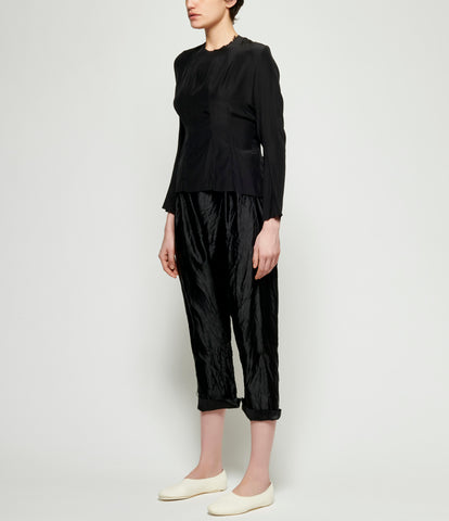 Elena Dawson Black Heavy Silk Satin Drawstring Side Pocket Pants