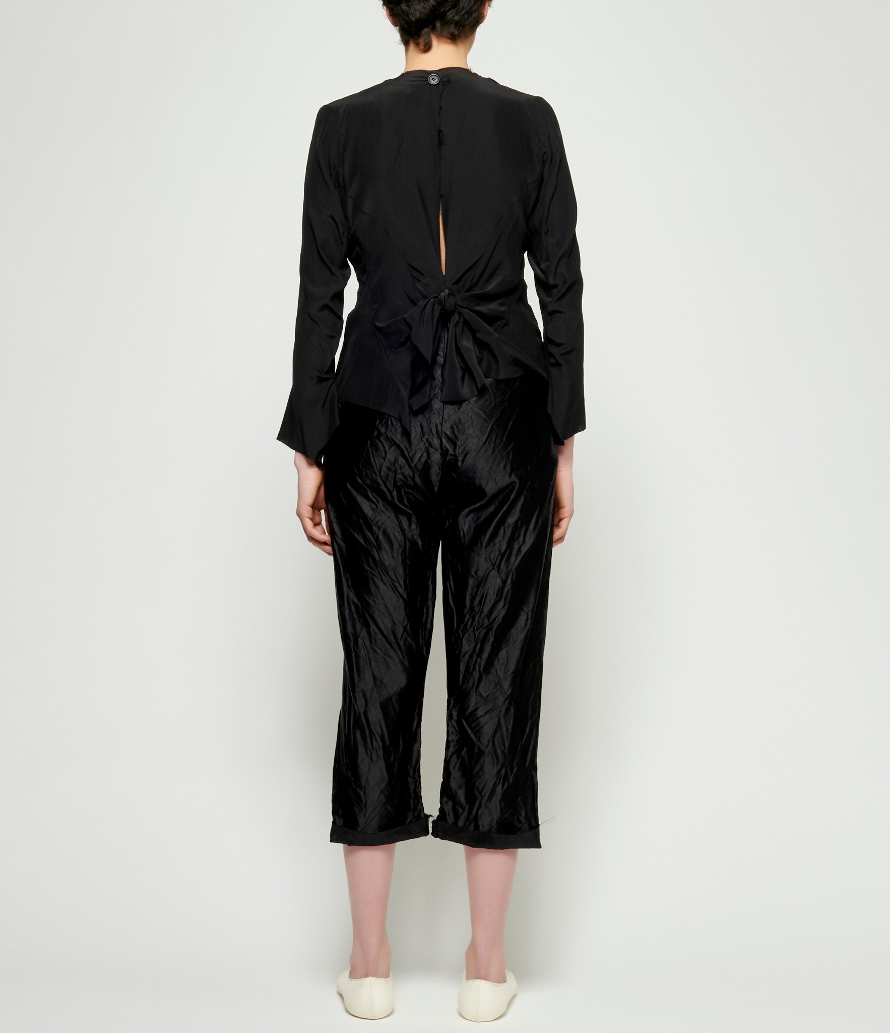 Elena Dawson Black Heavy Silk Satin Drawstring Side Pocket Pants