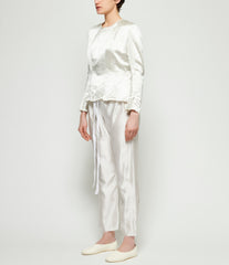 Elena Dawson Silver Print White Light Silk Satin Pajama Pants
