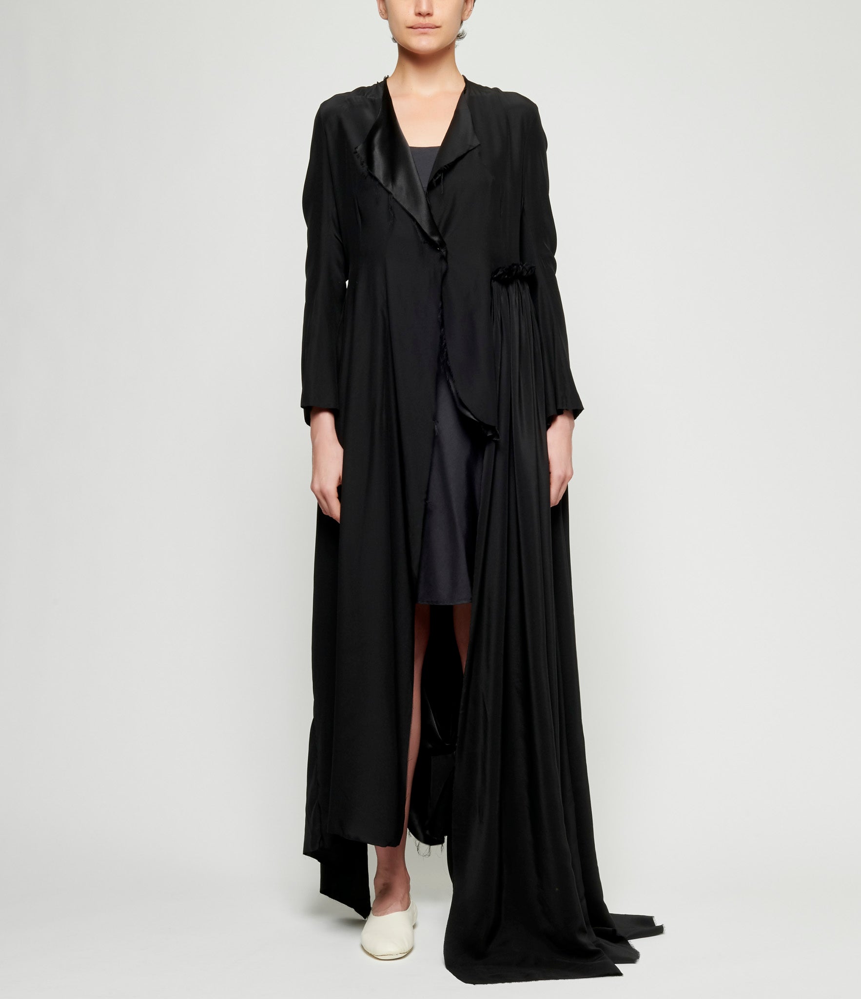 Elena Dawson Black Light Reverse Silk Satin Half & Half Coat