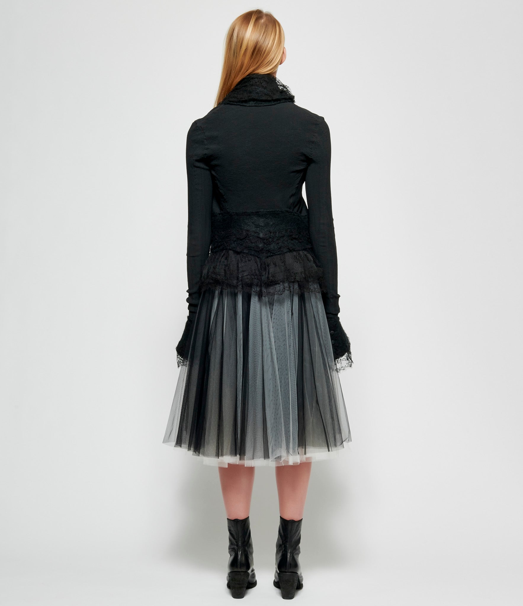 Marc Le Bihan Black Wool Silk Paneled Lace Stretch Jacket