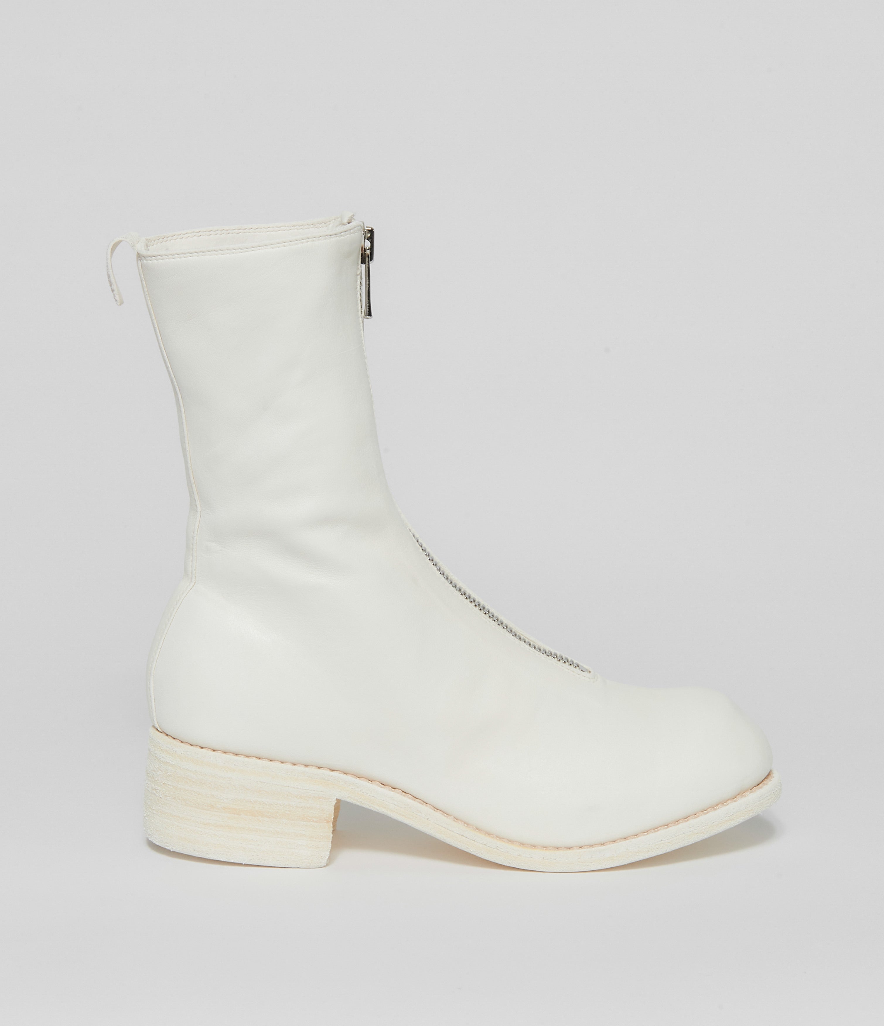 Guidi PL2 White Soft Horse Full Grain Front Zip Calf-Length Boots