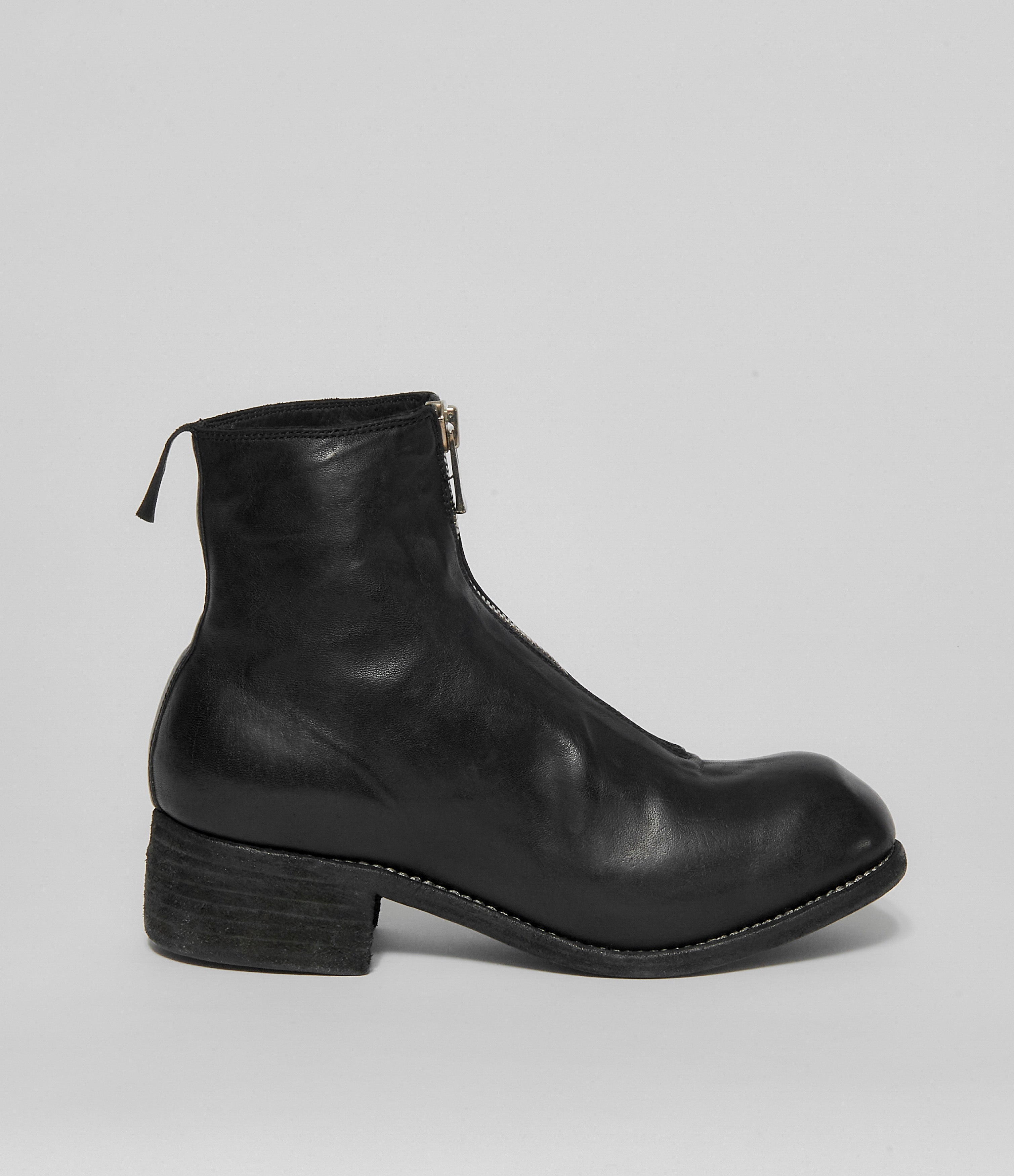 Guidi PL1 Black Soft Horse Full Grain Front Zip Ankle Boots