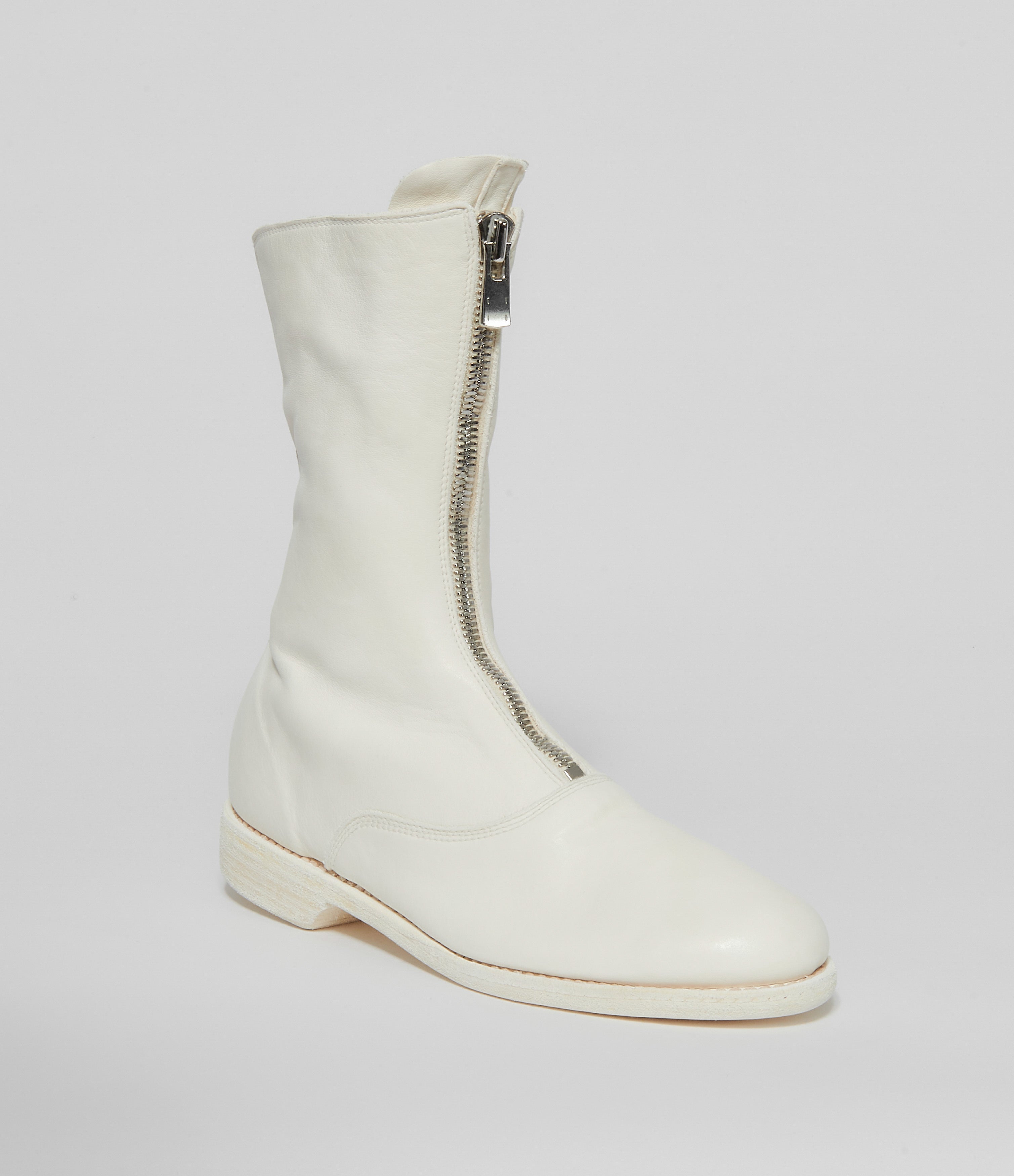 Guidi 310 White Soft Horse Full Grain Front Zip Calf-Length Army Boots